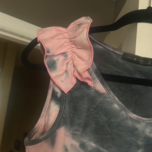 Blue and blush tie dye style tank, ruffle on top of the sleeve. - Picture 2 of 3